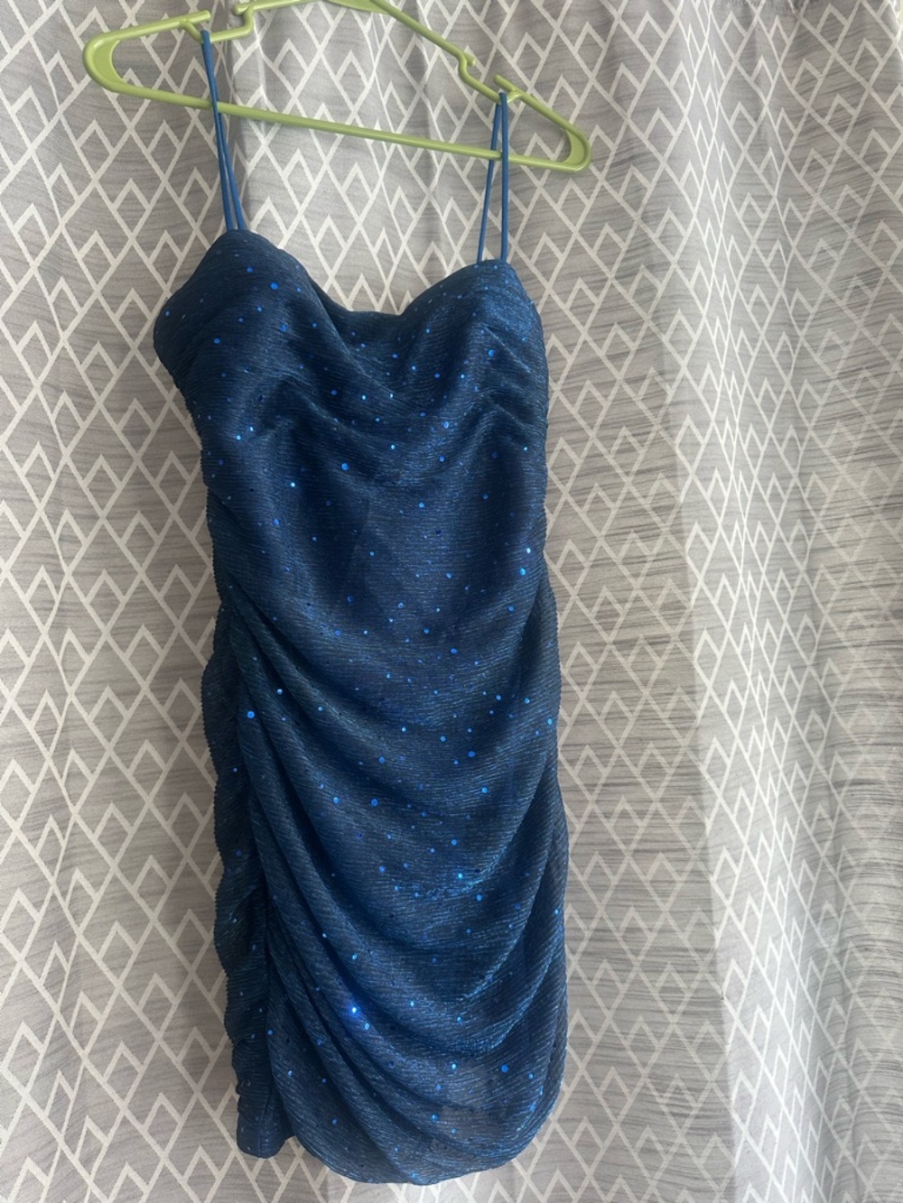 Lulu's Navy Blue Sequin Ruched Mini Slip Dress